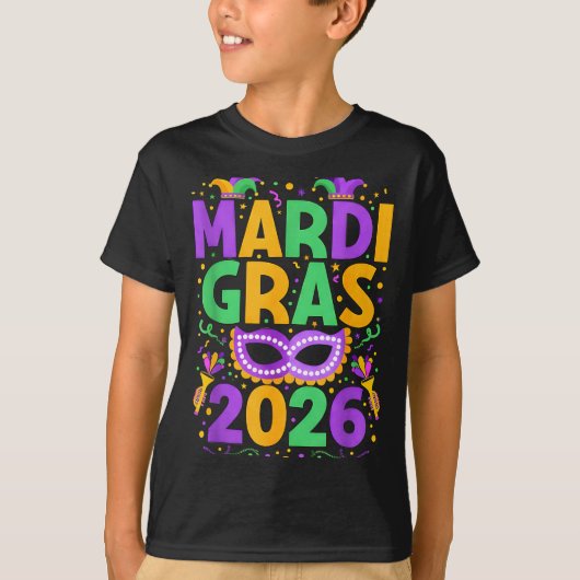 Happy Mardi Gras 2026 Costume New Orleans Matching T-shirt (Voorkant)