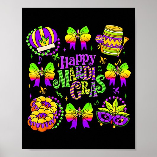 Happy Mardi Gras 2026 Funny King Cake Fleur De Lis Poster (Voorkant)