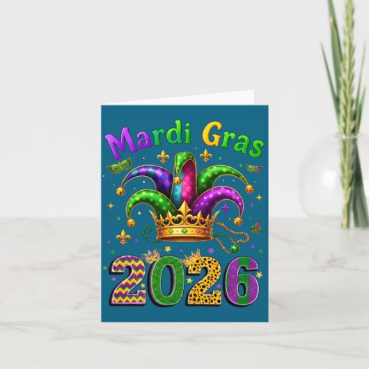 Happy Mardi Gras 2026 Jester Hat Men Women Kid Car Kaart (Voorkant)