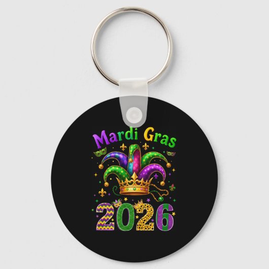 Happy Mardi Gras 2026 Jester Hat Men Women Kid Car Sleutelhanger (Voorkant)