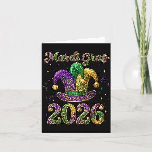 Happy Mardi Gras 2026 Jester Hat New Orleans Men W Kaart (Voorkant)
