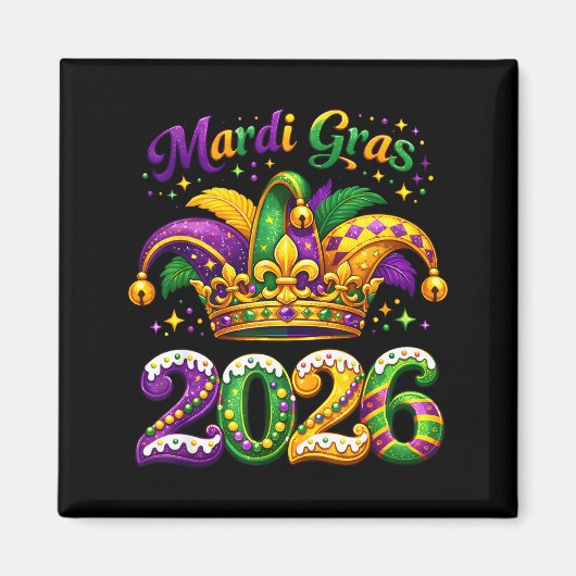 Happy Mardi Gras 2026 Jester Hat New Orleans Men W Magneet (Voorkant)