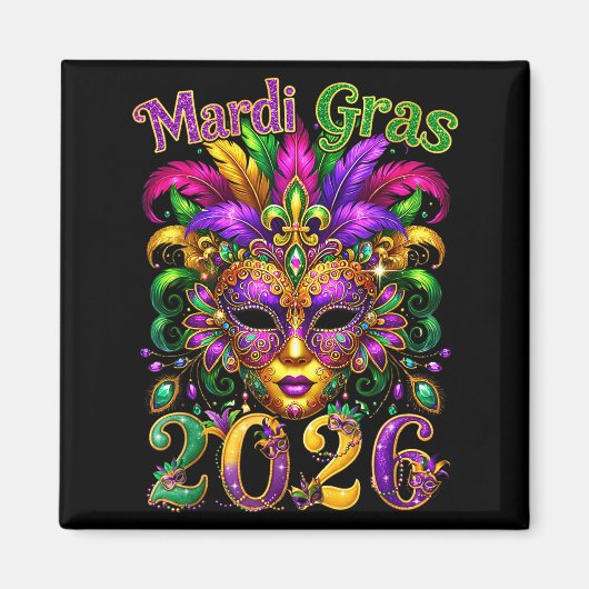Happy Mardi Gras 2026 Jester Hat New Orleans Men W Magneet (Voorkant)