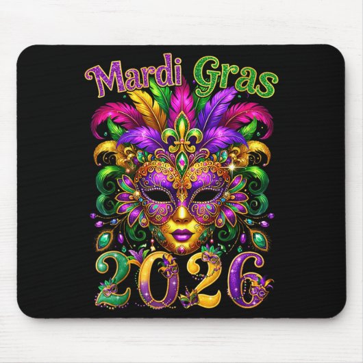Happy Mardi Gras 2026 Jester Hat New Orleans Men W Muismat (Voorkant)