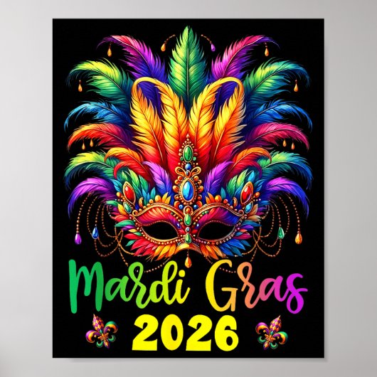 Happy Mardi Gras 2026 Jester Hat New Orleans Men W Poster (Voorkant)