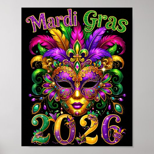 Happy Mardi Gras 2026 Jester Hat New Orleans Men W Poster (Voorkant)