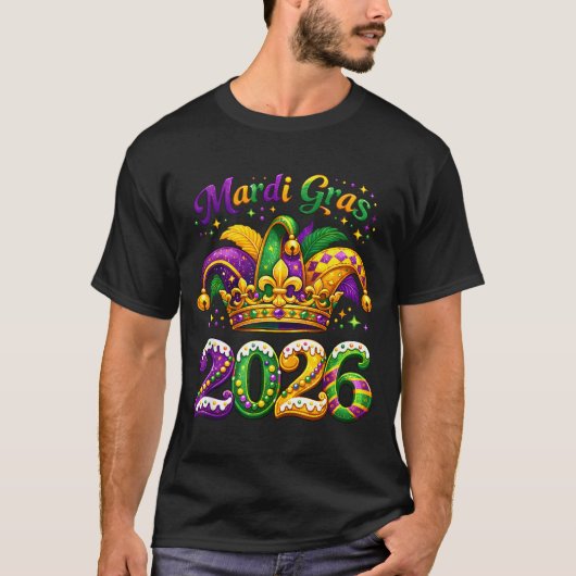 Happy Mardi Gras 2026 Jester Hat New Orleans Men W T-shirt (Voorkant)