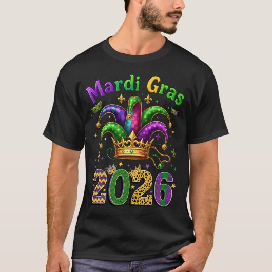 Happy Mardi Gras 2026 Jester Hat T-shirt (Voorkant)