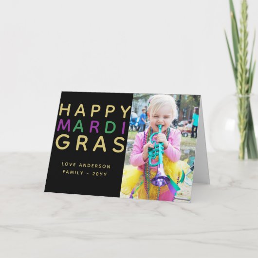Happy Mardi Gras - Add Family PHOTO Card Kaart (Voorkant)