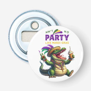 Happy Mardi Gras Alligator Button Flesopener