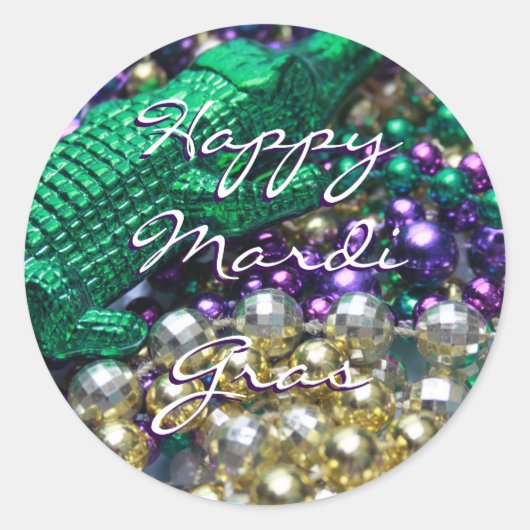 Happy Mardi Gras Alligator Custom Round Stickers (Voorkant)