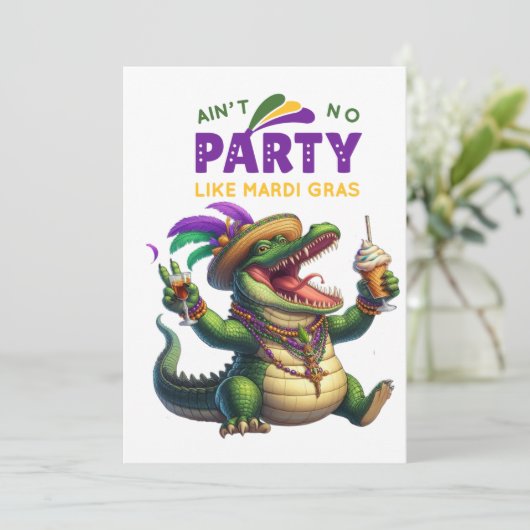Happy Mardi Gras Alligator Feestdagenkaart (Staand voorkant)