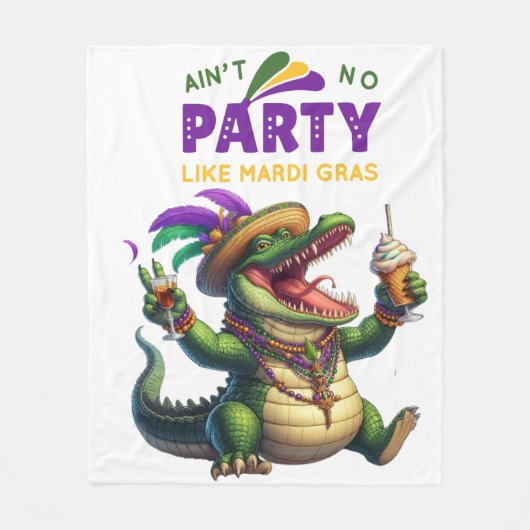 Happy Mardi Gras Alligator Fleece Deken (Voorkant)