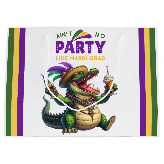 Happy Mardi Gras Alligator Groot Cadeauzakje (Voorkant)