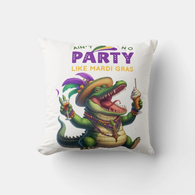 Happy Mardi Gras Alligator Kussen (Voorkant)