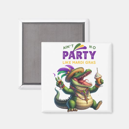 Happy Mardi Gras Alligator Magneet (Voorkant / Achterkant)