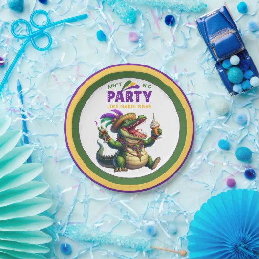Happy Mardi Gras Alligator Papieren Bordje (Feest)