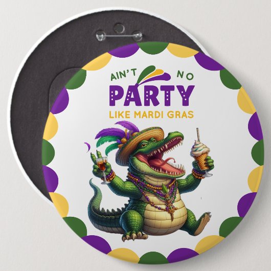 Happy Mardi Gras Alligator Ronde Button 6,0 Cm (Voorkant /achterkant)