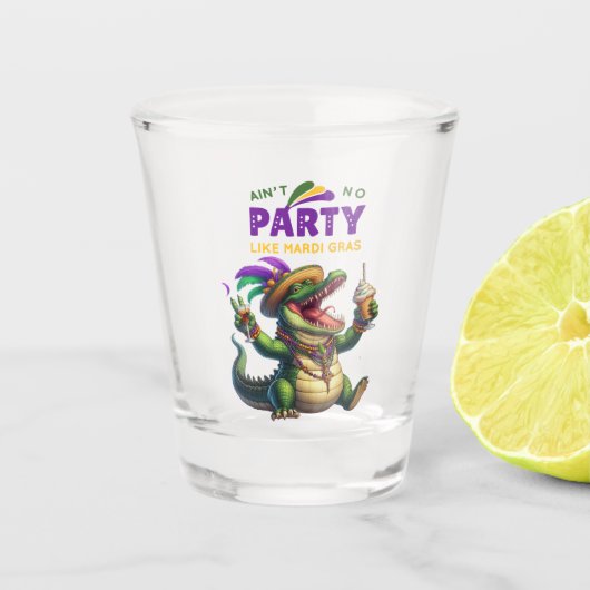 Happy Mardi Gras Alligator Shot Glas (Voorkant)