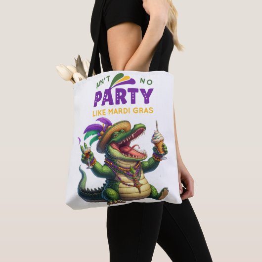 Happy Mardi Gras Alligator Tote Bag (Dichtbij)