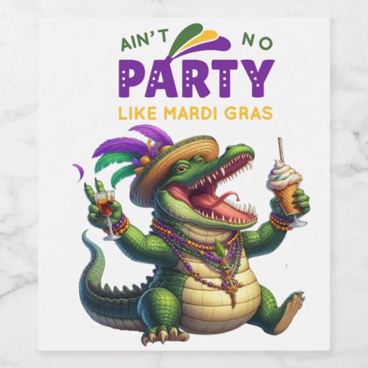 Happy Mardi Gras Alligator Wijn Etiket (Enkel label)