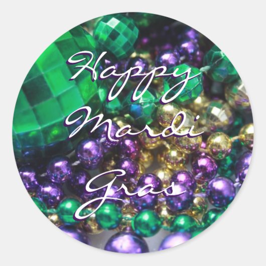 Happy Mardi Gras Bead gooit aangepaste ronde zegel (Voorkant)