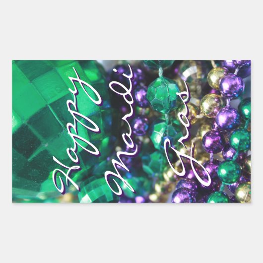 Happy Mardi Gras Bead Throws Aangepaste Decalen Rechthoekige Sticker (Voorkant)