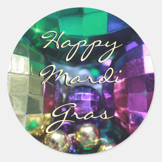 Happy Mardi Gras Bead Throws Gepersonaliseerd Stic Ronde Sticker (Voorkant)