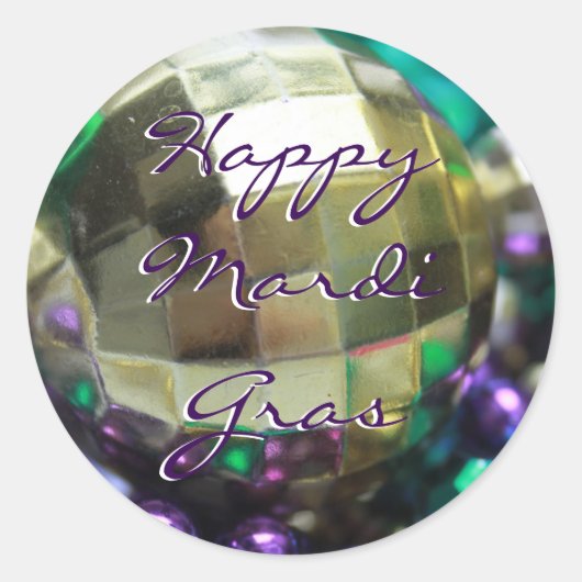 Happy Mardi Gras Bead Throws Gepersonaliseerd Stic Ronde Sticker (Voorkant)