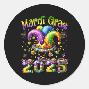 Happy Mardi Gras Carnaval 2025 Mardi Gras Jester O Ronde Sticker