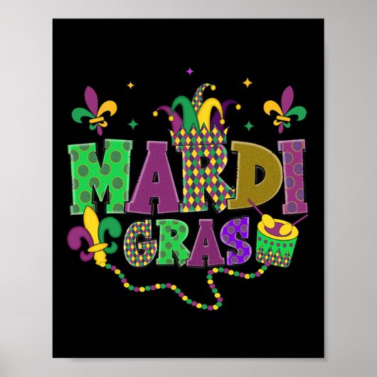 Happy Mardi Gras Carnaval Vet Dinsdag Fleur De Lis Poster (Voorkant)
