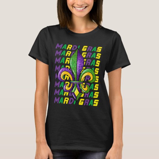 Happy Mardi Gras Carnaval Vet Dinsdag Fleur De Lis T-shirt (Voorkant)