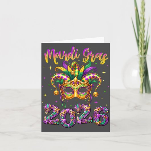 Happy Mardi Gras Carnival 2026 Jester Hat Men Wome Kaart (Voorkant)
