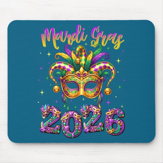 Happy Mardi Gras Carnival 2026 Jester Hat Men Wome Muismat (Voorkant)