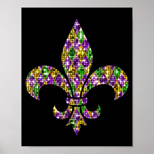 Happy Mardi Gras Carnival New Orleans Fleur De Lis Poster (Voorkant)