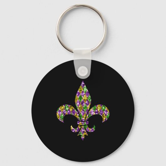 Happy Mardi Gras Carnival New Orleans Fleur De Lis Sleutelhanger (Voorkant)