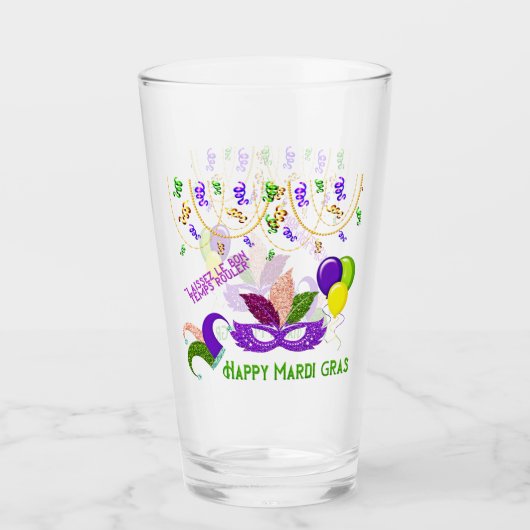 Happy Mardi Gras Celebration Party Masker Drink Glas (Voorkant)