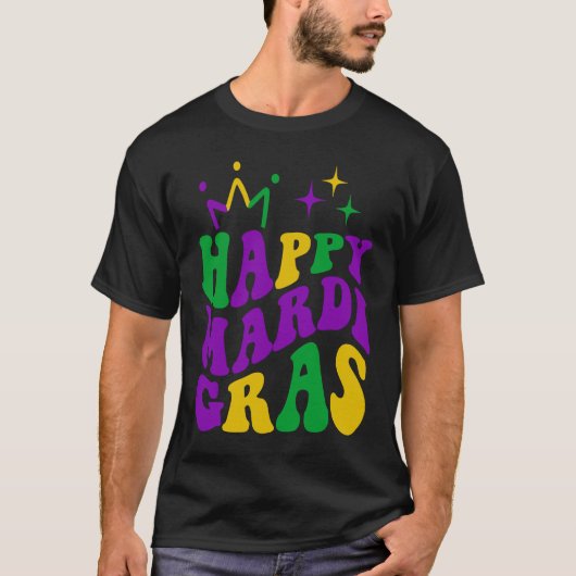 Happy Mardi Gras Cool Mardi Gras Retro Groovy T-shirt (Voorkant)
