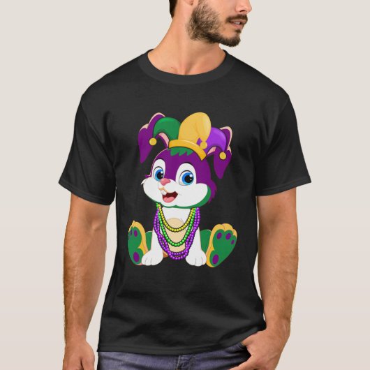 Happy Mardi Gras Cute Bunny Wearing Beads Jester H T-shirt (Voorkant)