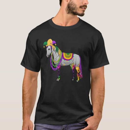 Happy Mardi Gras Cute Horse Wearing Beads Jester H T-shirt (Voorkant)