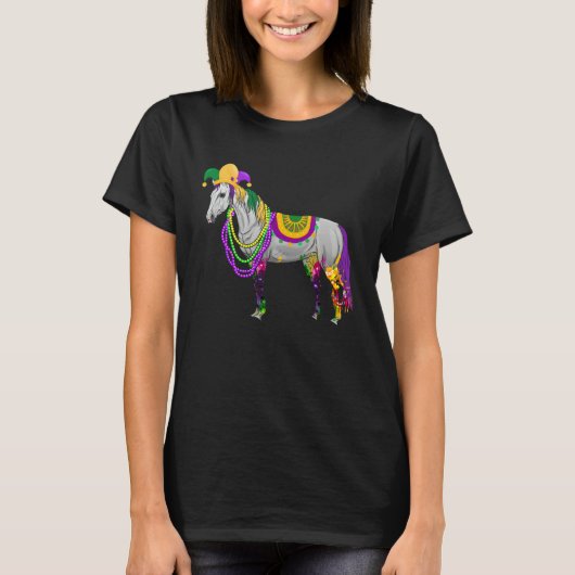 Happy Mardi Gras Cute Horse Wearing Beads Jester H T-shirt (Voorkant)