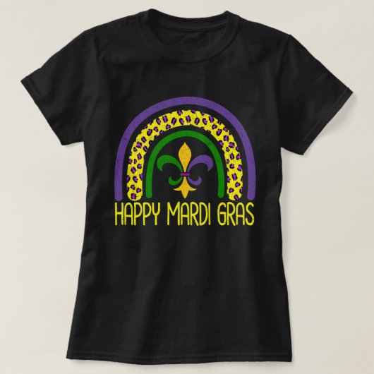 Happy Mardi Gras Cute Leopard Rainbow T-shirt (Design voorkant)
