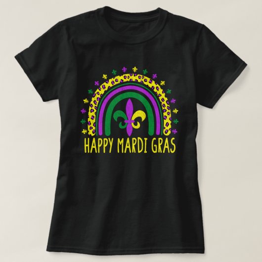 Happy Mardi Gras Cute Leopard Rainbow T-shirt (Design voorkant)