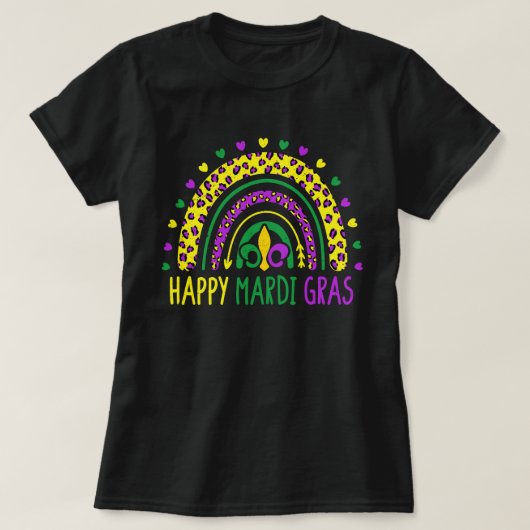 Happy Mardi Gras Cute Leopard Rainbow T-shirt (Design voorkant)