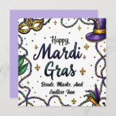 Happy Mardi Gras Feathered en Masker Feestdagenkaart (Voorkant / Achterkant)