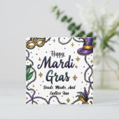 Happy Mardi Gras Feathered en Masker Feestdagenkaart (Staand voorkant)