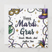 Happy Mardi Gras Feathered en Masker Feestdagenkaart (Voorkant)