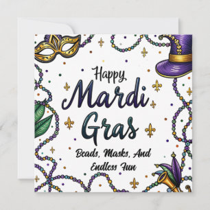 Happy Mardi Gras Feathered en Masker Feestdagenkaart