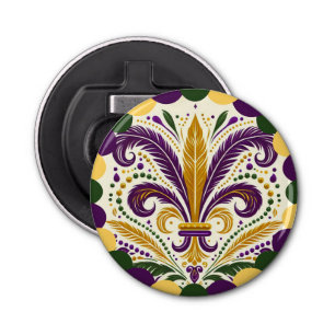 Happy Mardi Gras fleur-de-lis Button Flesopener