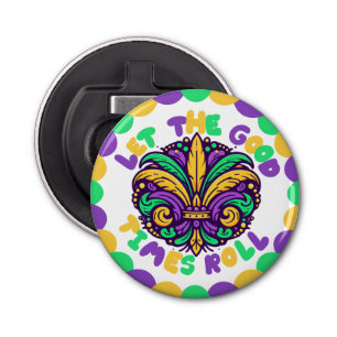 Happy Mardi Gras fleur-de-lis Button Flesopener